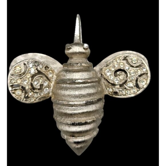 Kramer Rhinestone Bumble Bee Brooch Rare Bug Signed Pin Silver Tone Vintage - Picture 5 of 10